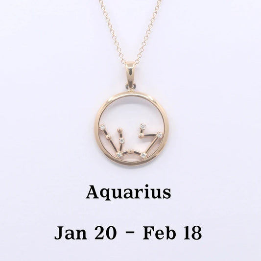 14K DIAMOND AQUARIUS ZODIAC SIGN CIRCLE NECKLACE