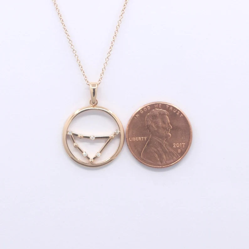 14K DIAMOND CAPRICORN ZODIAC SIGN CIRCLE NECKLACE