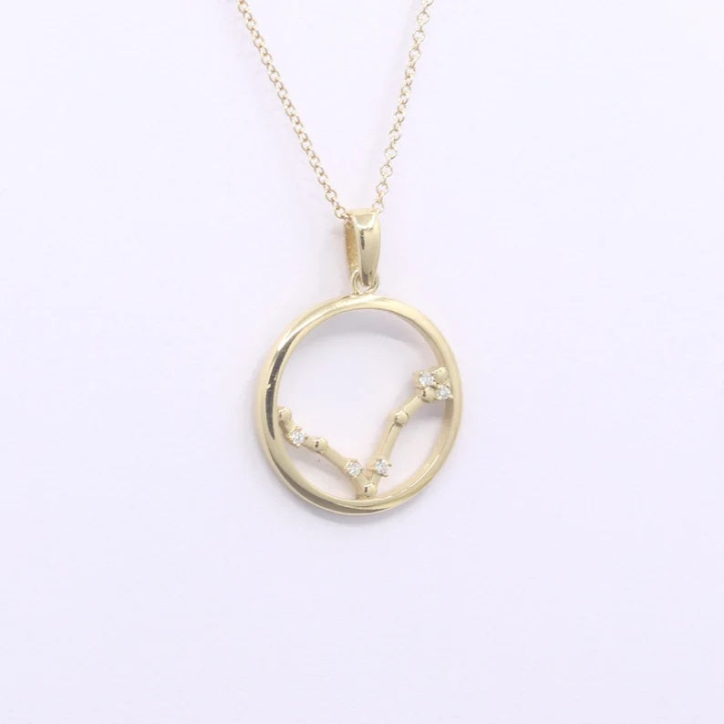 14K DIAMOND PISCES ZODIAC SIGN CIRCLE NECKLACE