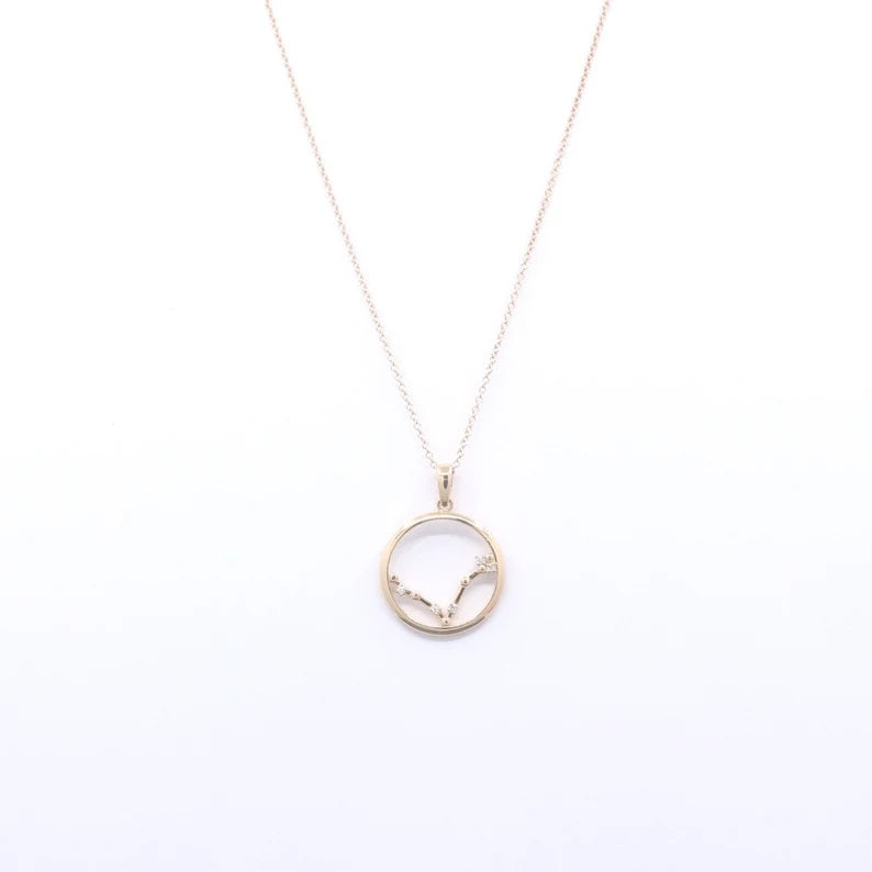 14K DIAMOND PISCES ZODIAC SIGN CIRCLE NECKLACE