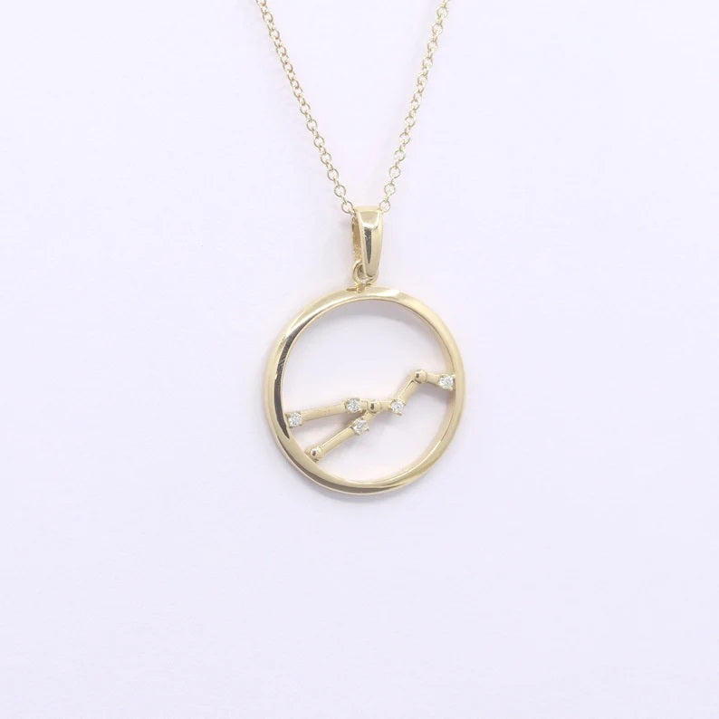 14K DIAMOND TAURUS ZODIAC SIGN CIRCLE NECKLACE