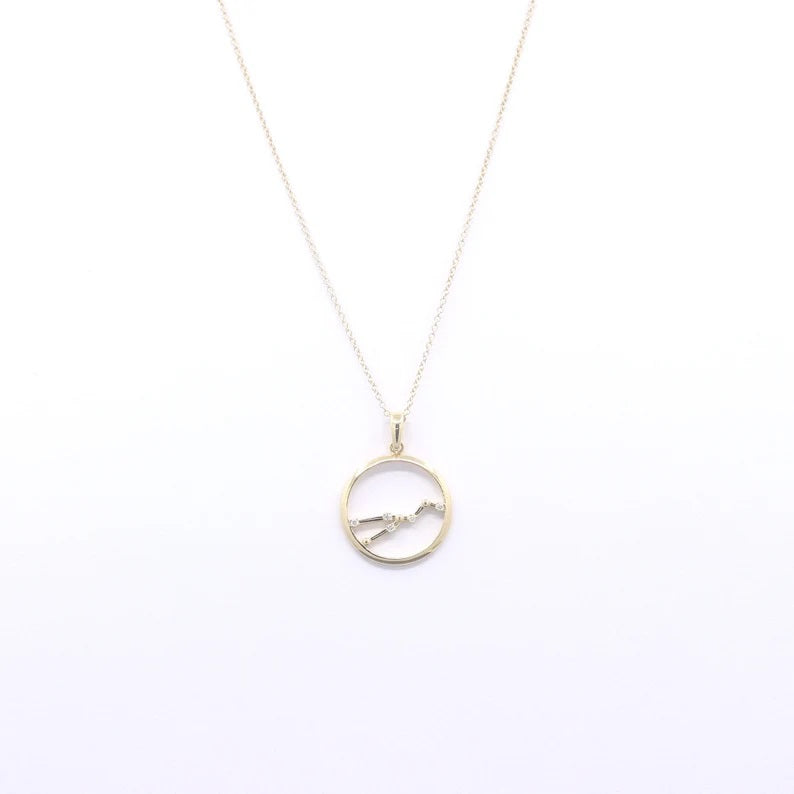 14K DIAMOND TAURUS ZODIAC SIGN CIRCLE NECKLACE