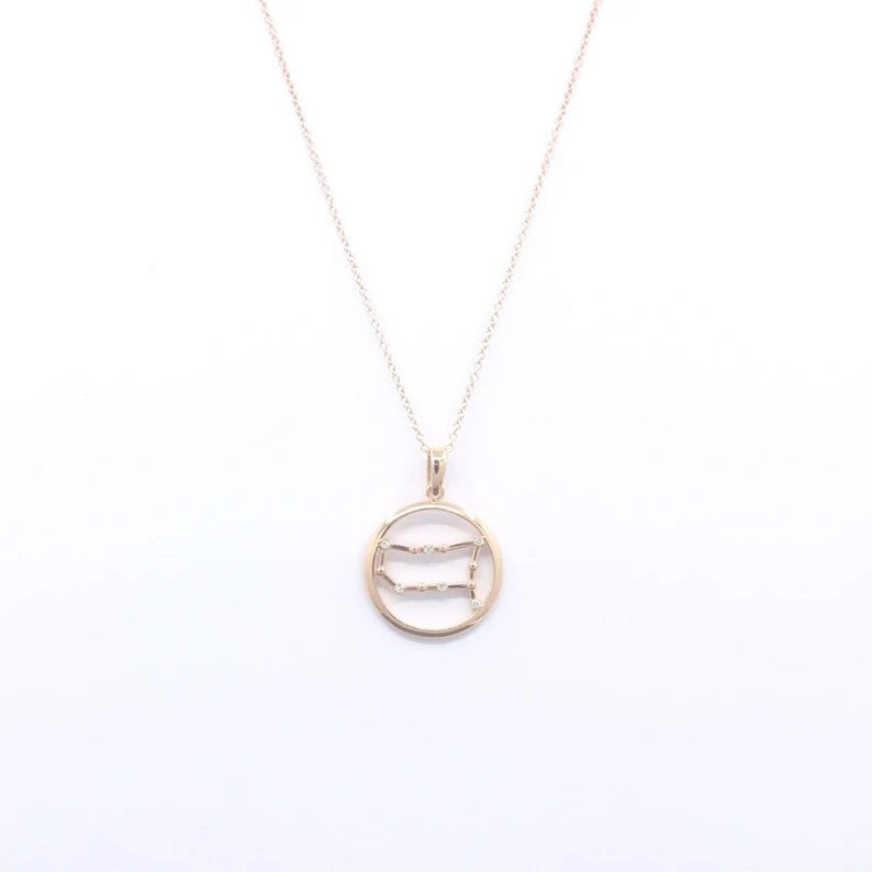 14K DIAMOND GEMINI ZODIAC SIGN CIRCLE NECKLACE