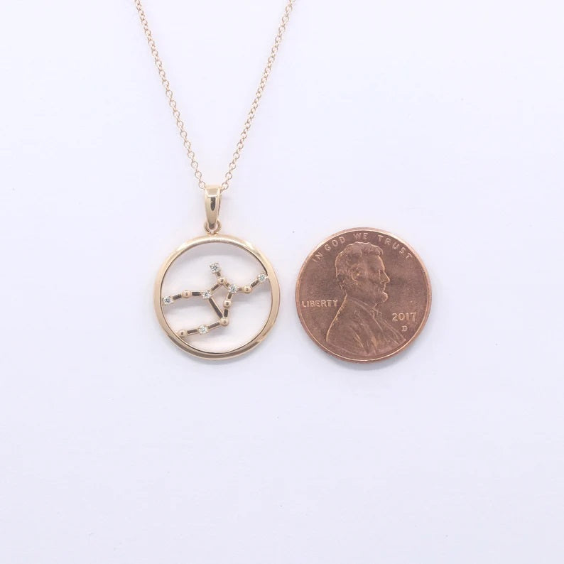 14K DIAMOND VIRGO ZODIAC SIGN CIRCLE NECKLACE