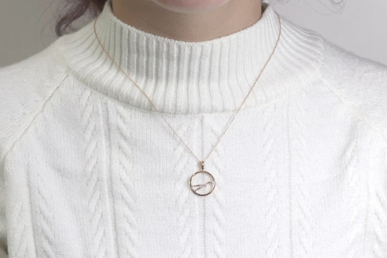 14K DIAMOND TAURUS ZODIAC SIGN CIRCLE NECKLACE