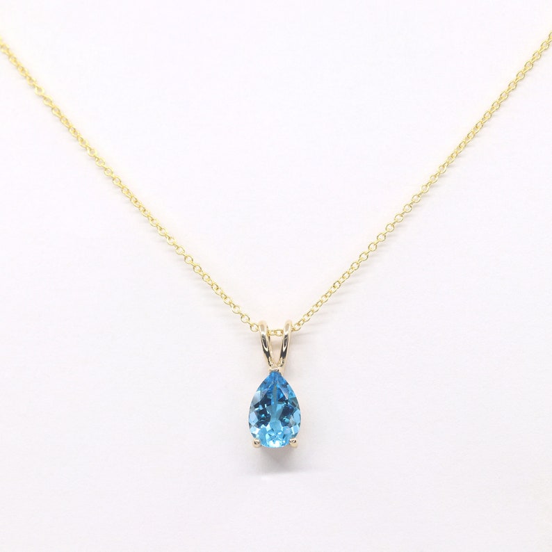 14K PEAR BLUE TOPAZ SOLITAIRE NECKLACE