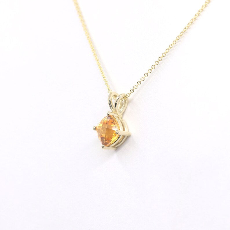 14K 7MM CITRINE RHOMBUS SOLITAIRE  NECKLACE