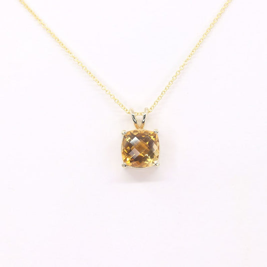 14K 9MM SQUARE CITRINE SOLITAIRE NECKLACE