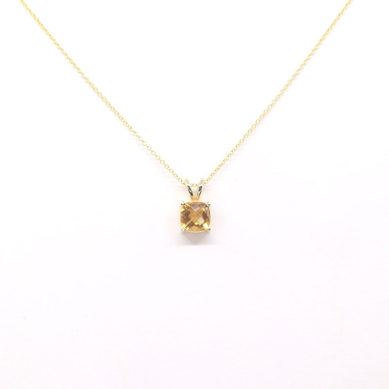 14K 7MM SQUARE CITRINE SOLITAIRE NECKLACE