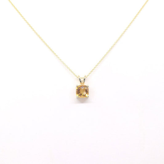 14K 7MM SQUARE CITRINE SOLITAIRE NECKLACE