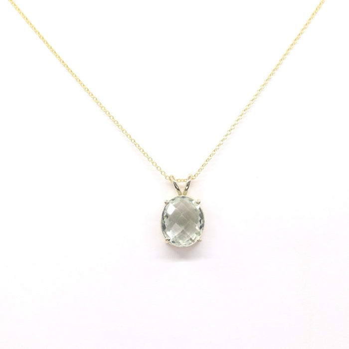 14K GREEN AMETHYST SOLITAIRE NECKLACE