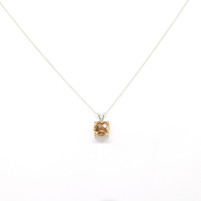 14K 9MM SQUARE CITRINE SOLITAIRE NECKLACE