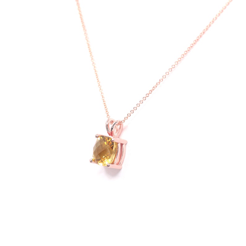 14K 9MM SQUARE CITRINE SOLITAIRE NECKLACE