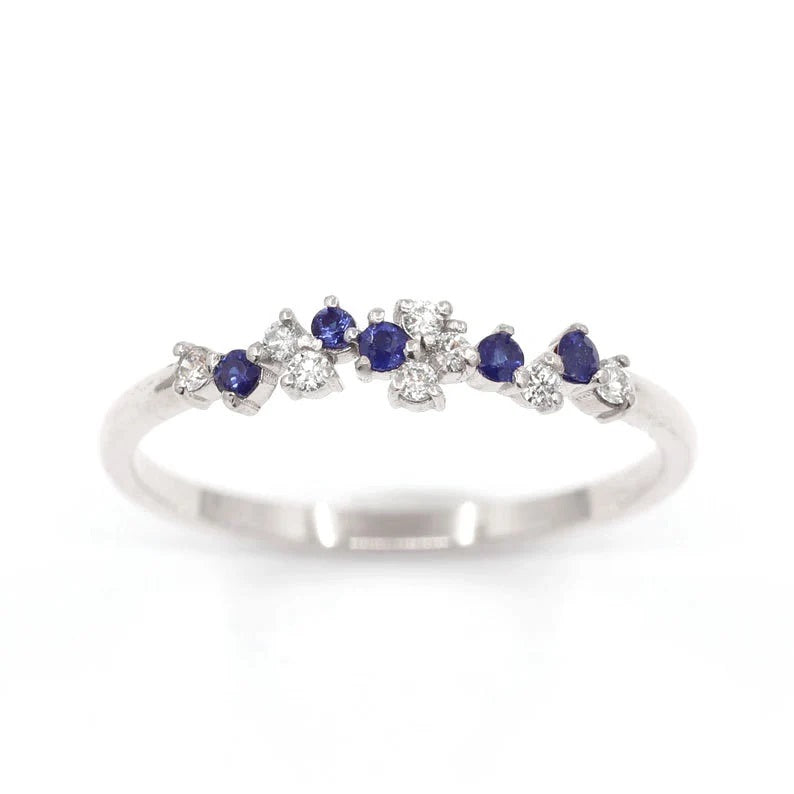 14K SAPPHIRE DIAMOND CLUSTER BAND