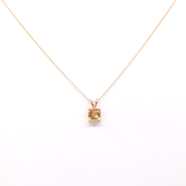 14K 7MM SQUARE CITRINE SOLITAIRE NECKLACE