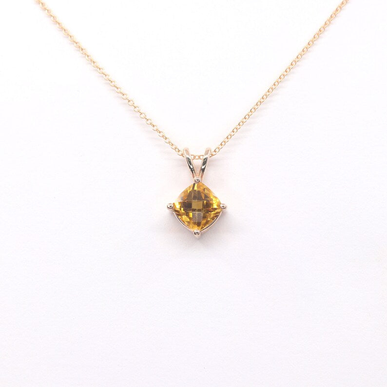 14K 7MM CITRINE RHOMBUS SOLITAIRE  NECKLACE