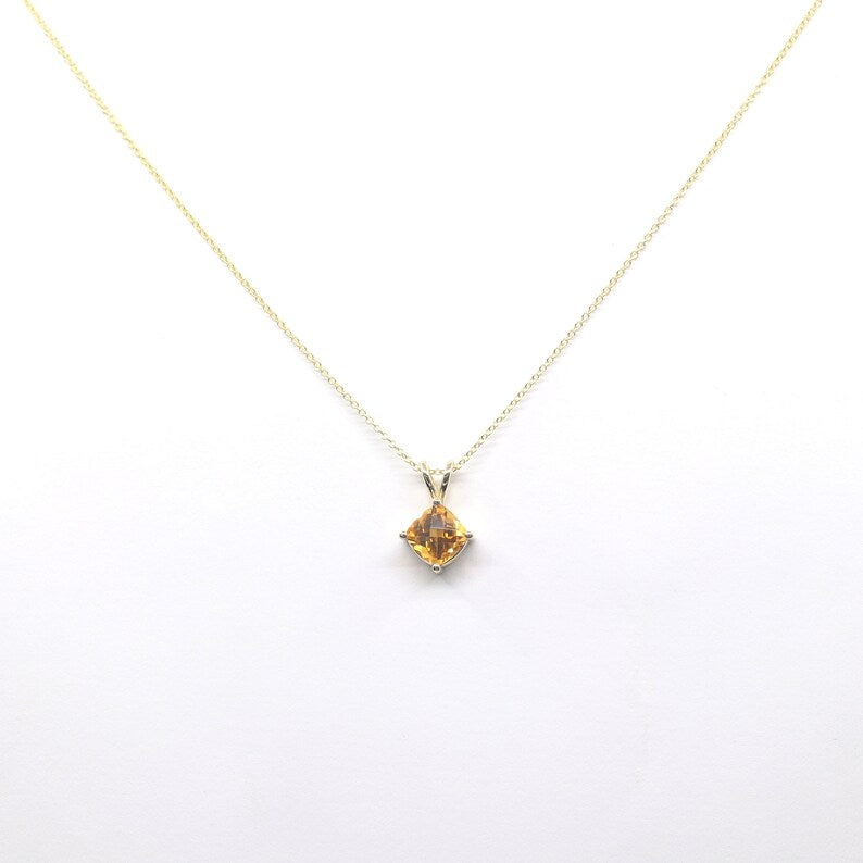 14K 7MM CITRINE RHOMBUS SOLITAIRE  NECKLACE