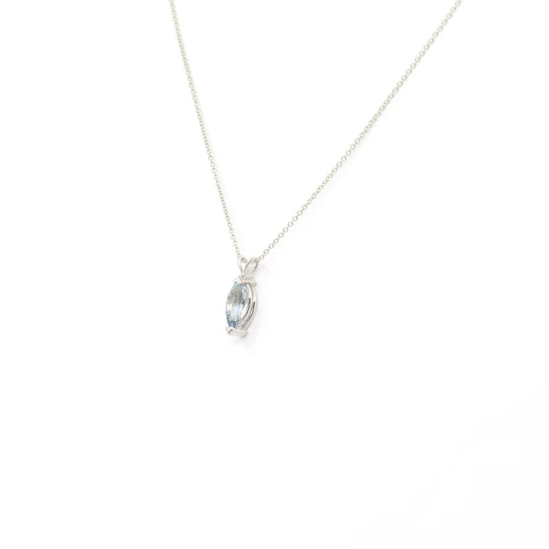 14K MARQUISE AQUAMARINE SOLITAIRE NECKLACE