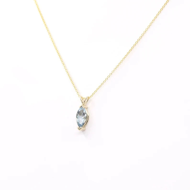 14K MARQUISE AQUAMARINE SOLITAIRE NECKLACE