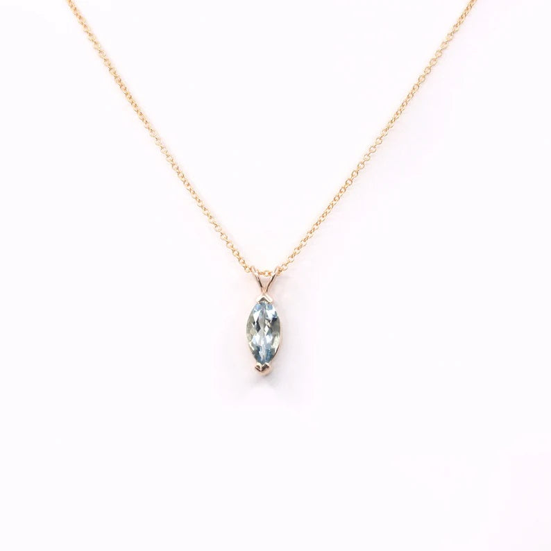 14K MARQUISE AQUAMARINE SOLITAIRE NECKLACE