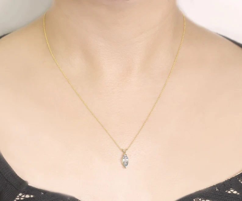 14K MARQUISE AQUAMARINE SOLITAIRE NECKLACE