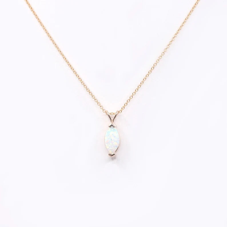 14K MARQUISE LAB OPAL SOLITAIRE NECKLACE