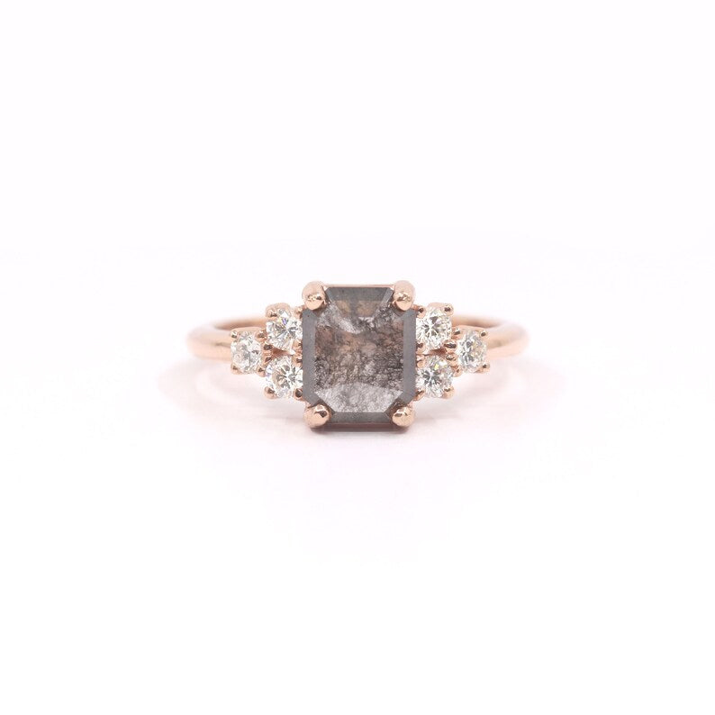 14K 1.42CT SALT AND PEPPER DIAMOND CLUSTER RING