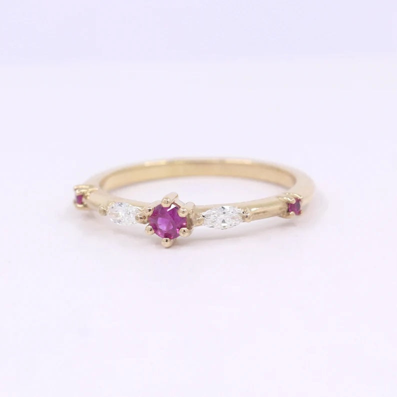 14K RUBY MARQUISE DIAMOND BAND