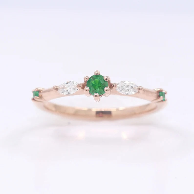 14K EMERALD MARQUISE DIAMOND BAND