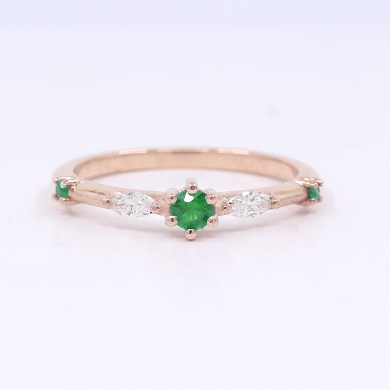 14K EMERALD MARQUISE DIAMOND BAND