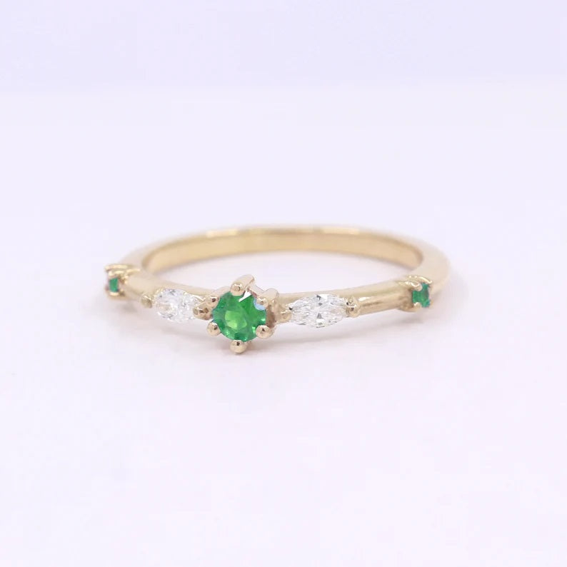 14K EMERALD MARQUISE DIAMOND BAND