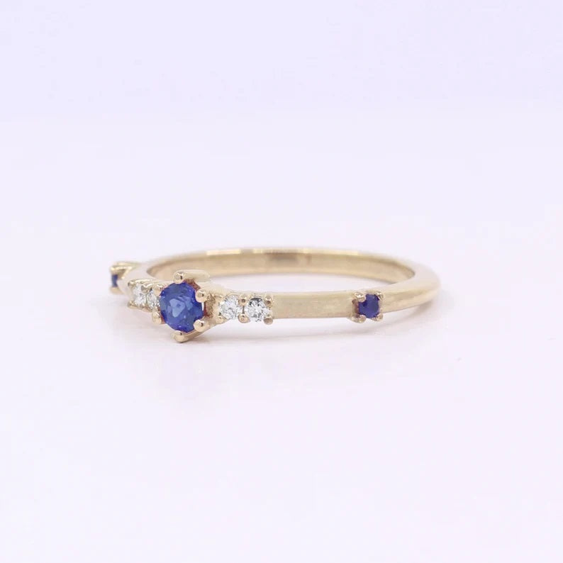 14K SAPPHIRE DIAMOND BAND