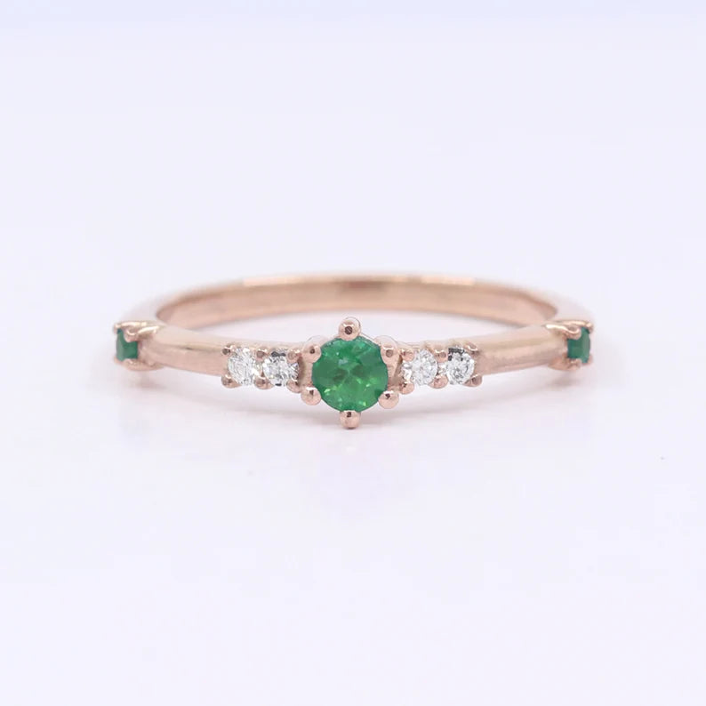 14K EMERALD DIAMOND BAND