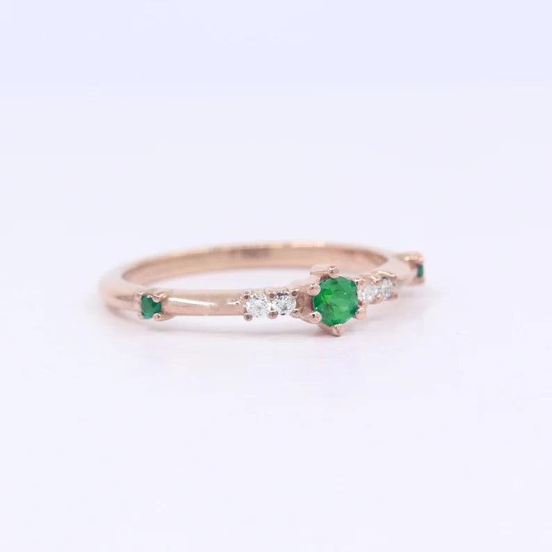 14K EMERALD DIAMOND BAND