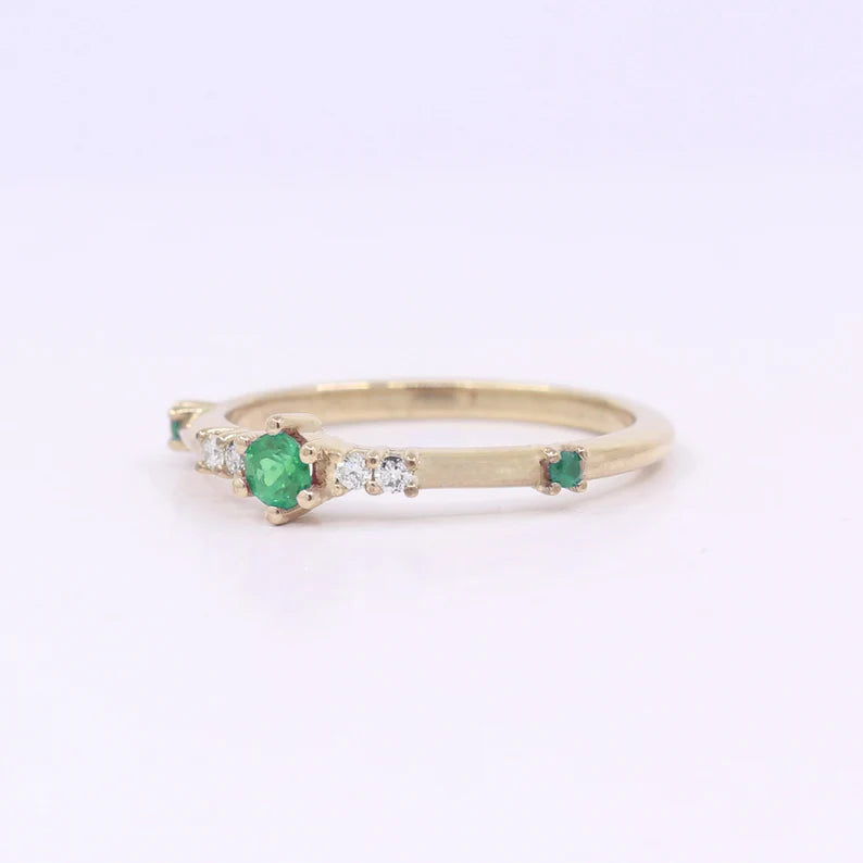 14K EMERALD DIAMOND BAND