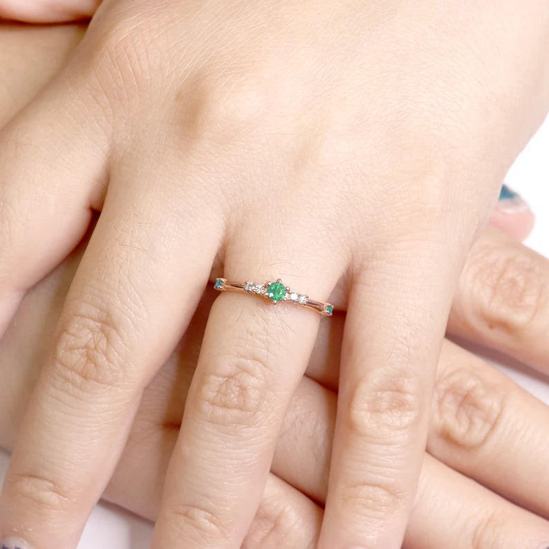 14K EMERALD DIAMOND BAND