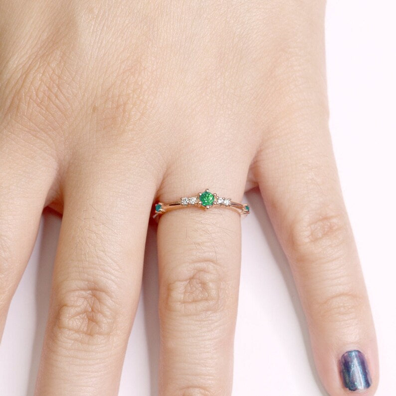 14K EMERALD DIAMOND BAND