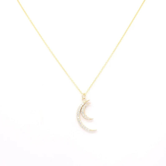 14K DIAMOND DOUBLE MOON NECKLACE