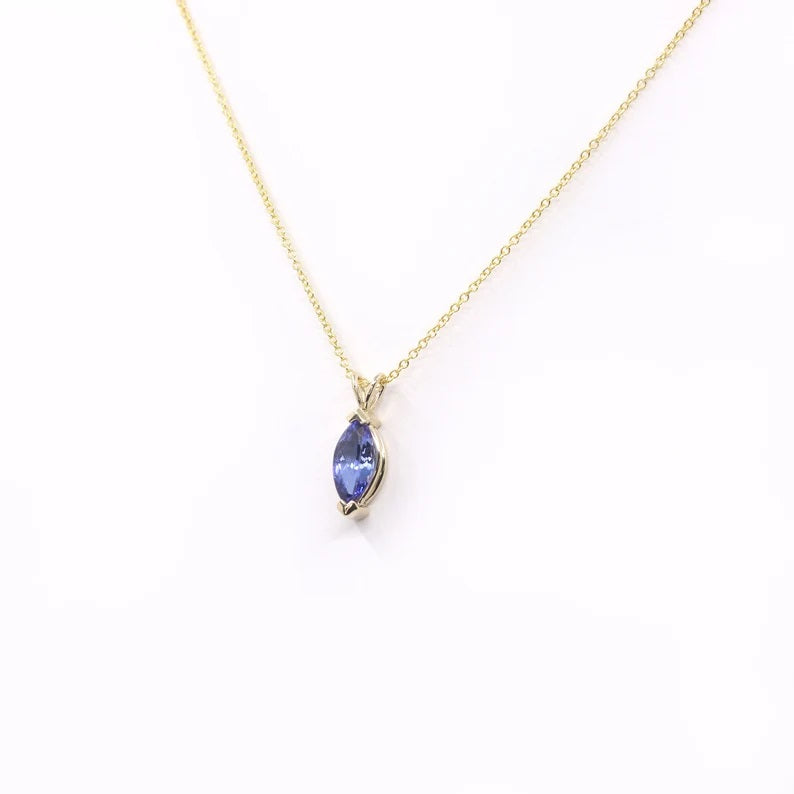 14K MARQUISE TANZANITE SOLITAIRE NECKLACE