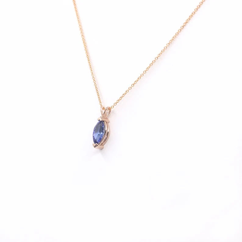 14K MARQUISE TANZANITE SOLITAIRE NECKLACE