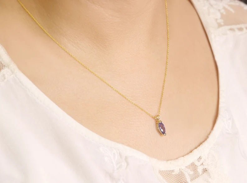 14K MARQUISE TANZANITE SOLITAIRE NECKLACE
