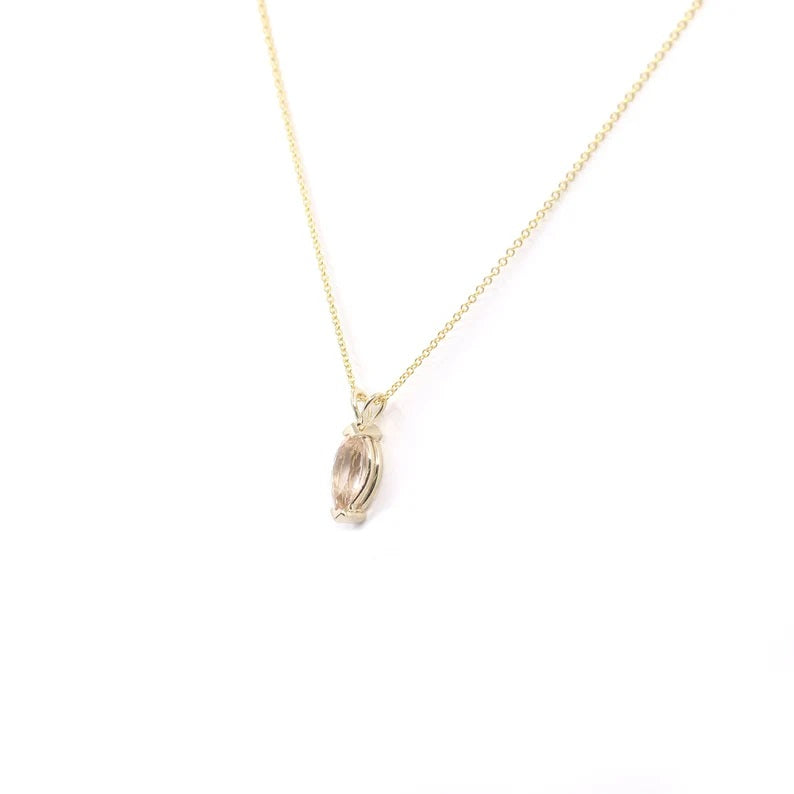 14K MARQUISE MORGANITE SOLITAIRE NECKLACE