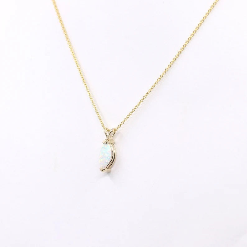 14K MARQUISE LAB OPAL SOLITAIRE NECKLACE