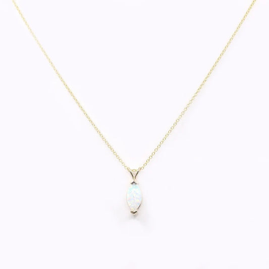 14K MARQUISE LAB OPAL SOLITAIRE NECKLACE