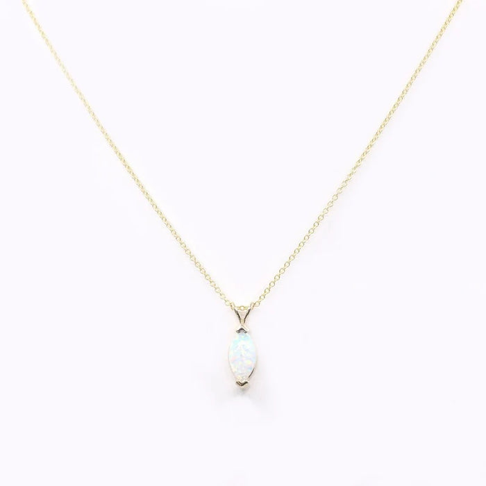 14K MARQUISE LAB OPAL SOLITAIRE NECKLACE