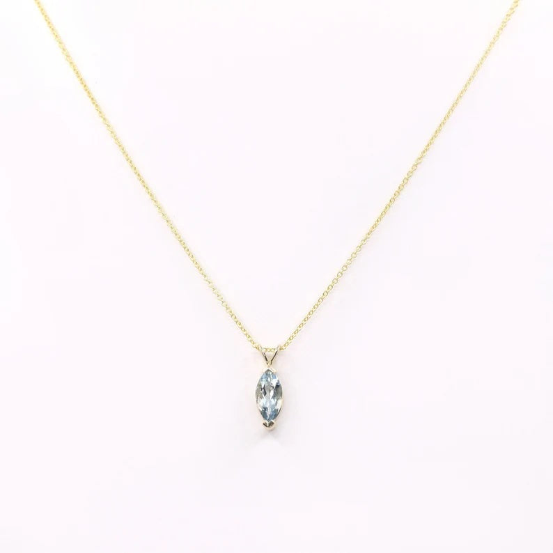 14K MARQUISE AQUAMARINE SOLITAIRE NECKLACE