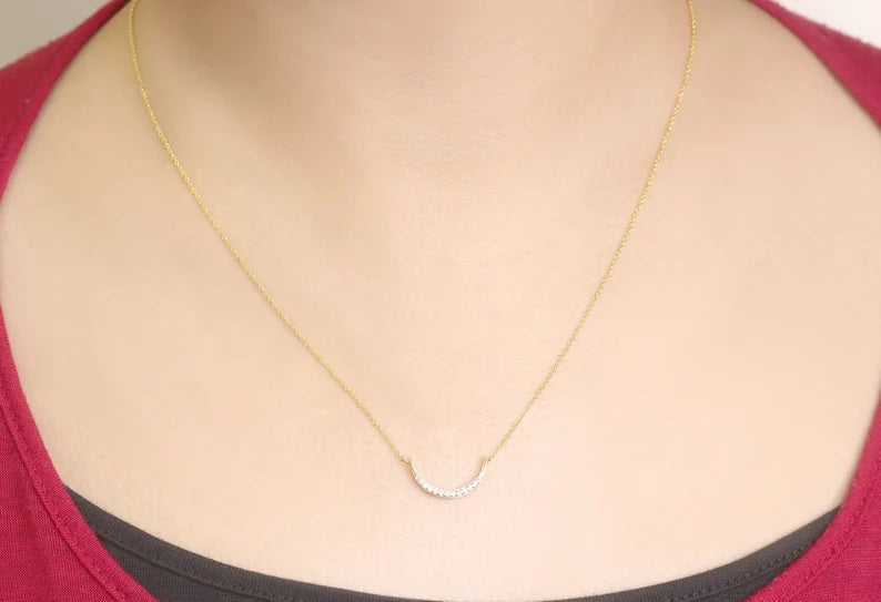 14K DIAMOND SIDEWAYS MOON NECKLACE