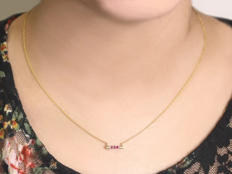 14K RUBY SQUARE BAR NECKLACE