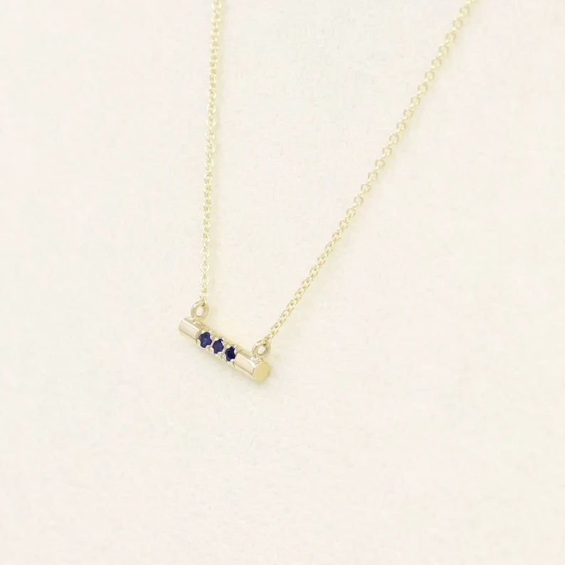 14K SAPPHIRE CIRCULAR BAR NECKLACE