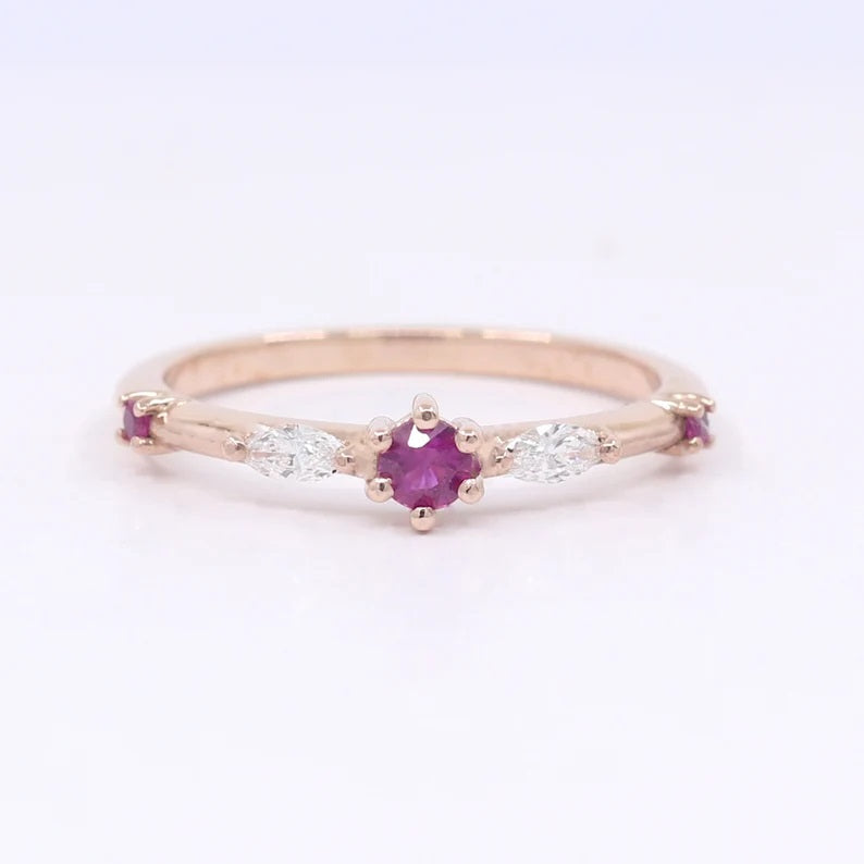 14K RUBY MARQUISE DIAMOND BAND